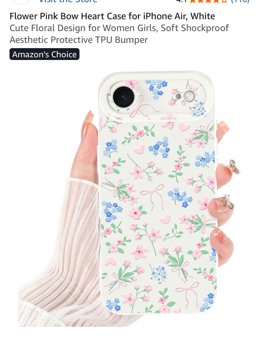 Floral Pink & Blue Protective Phone Case - White Background